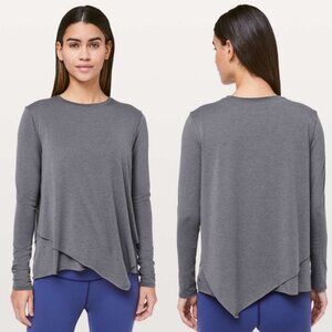 Lululemon Sweetest Day Long Sleeve Grey Tee Size 2 T-Shirt Split Front Heathered